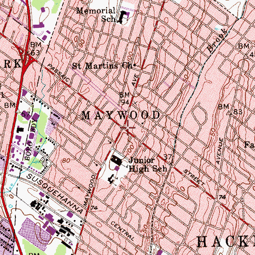 Topographic Map of Maywood, NJ