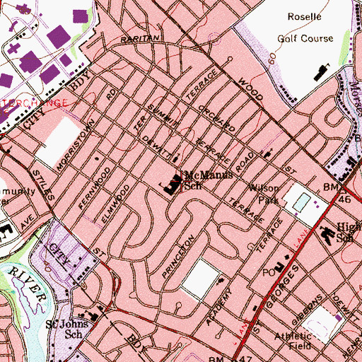Topographic Map of Myles J McManus Elementary School, NJ