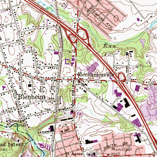 Topographic Map of Mechanicsville, NJ