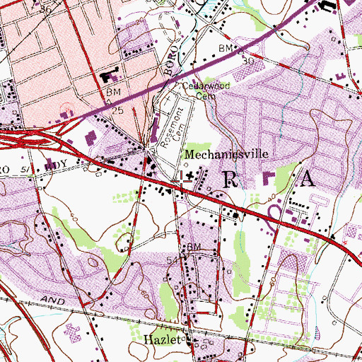 Topographic Map of Mechanicsville, NJ