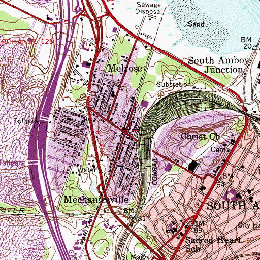 Topographic Map of Mechanicsville, NJ