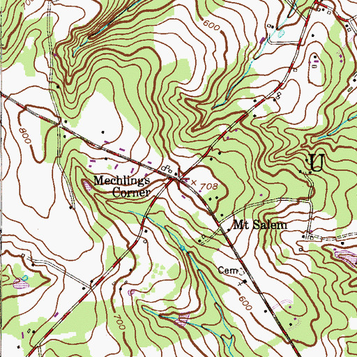 Topographic Map of Mechlings Corner, NJ