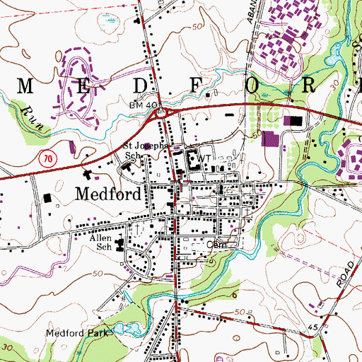 Topographic Map of Medford, NJ