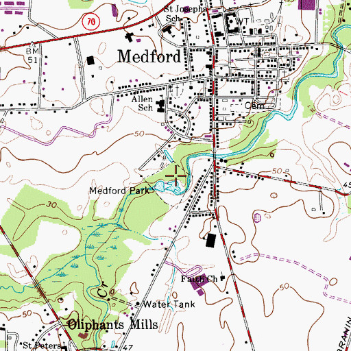 Topographic Map of Medford Park, NJ