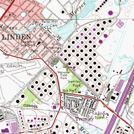 Topographic Map of Memorial Field Park, NJ