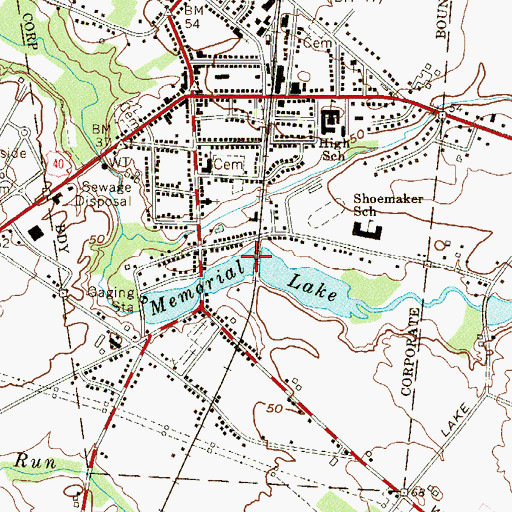 Topographic Map of Memorial Lake, NJ