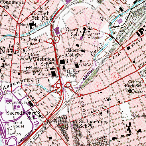 Topographic Map of Mercer Cemetery, NJ