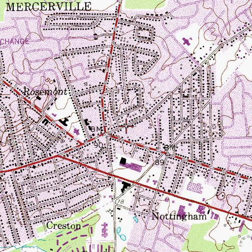 Topographic Map of Mercerville, NJ