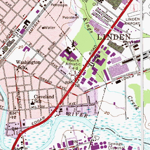 Topographic Map of Merck Athletic Field (historical), NJ