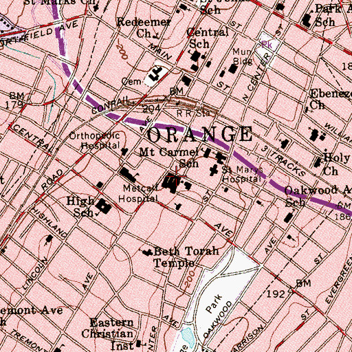 Topographic Map of Metcalf Hospital, NJ