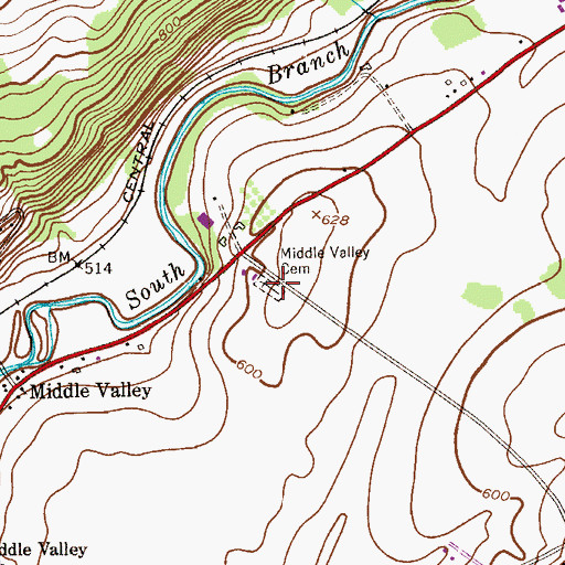 Topographic Map of Middle Valley Cemetery, NJ