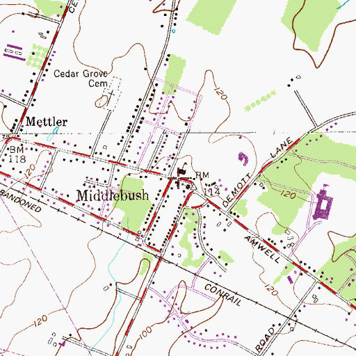 Topographic Map of Middlebush, NJ