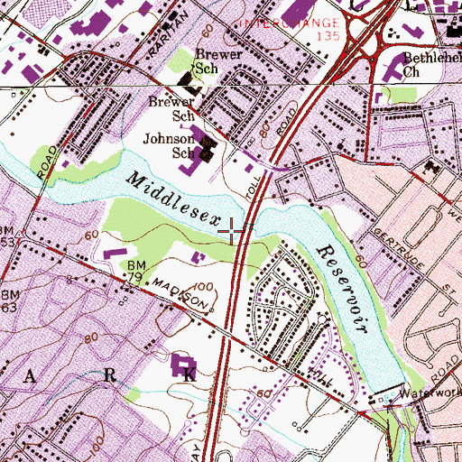 Topographic Map of Middlesex Reservoir, NJ