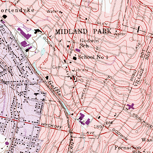 Topographic Map of Midland Park, NJ