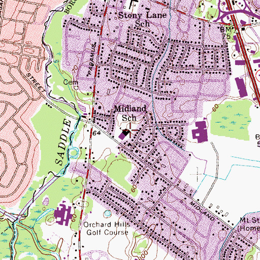 Topographic Map of Midland Elementary School, NJ