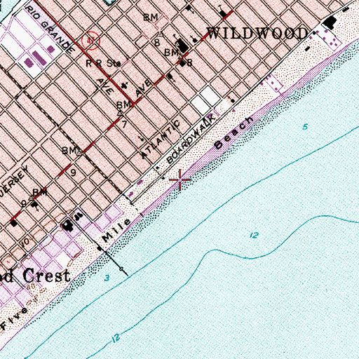 Topographic Map of Mile Beach, NJ
