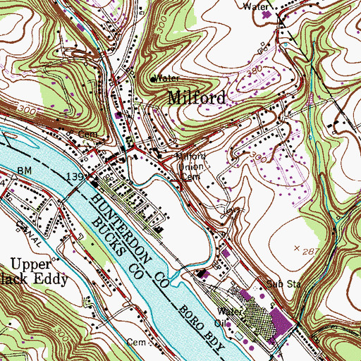 Topographic Map of Milford Union Cemetery, NJ