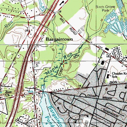 Topographic Map of Mill Branch, NJ