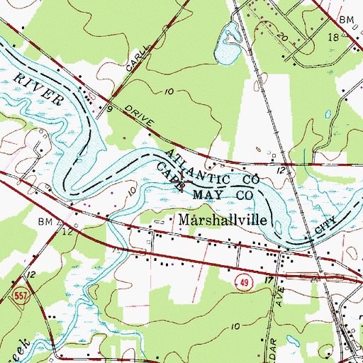 Topographic Map of Mill Creek, NJ