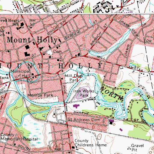 Topographic Map of Mill Dam Park, NJ