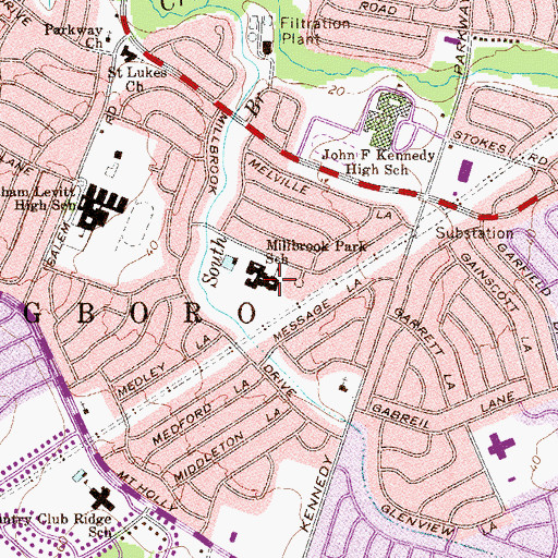 Topographic Map of Millbrook Park School, NJ