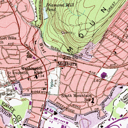 Topographic Map of Millburn, NJ
