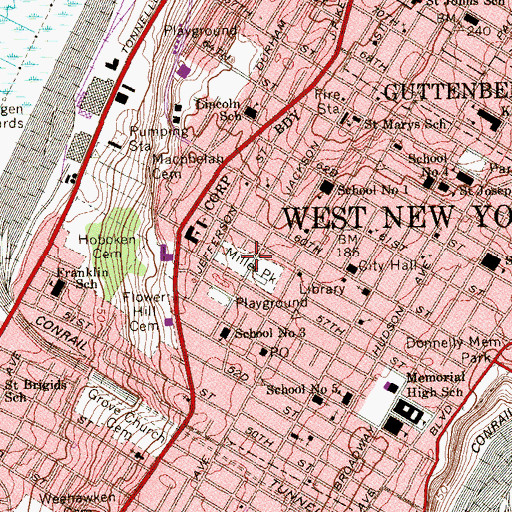 Topographic Map of Miller Park, NJ