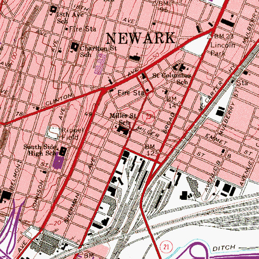 Topographic Map of Miller Street Elementary School, NJ