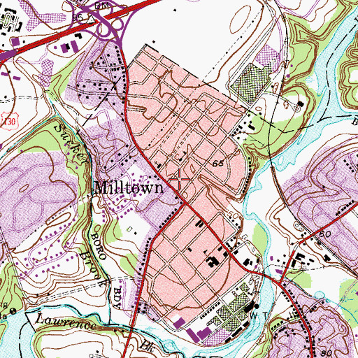 Topographic Map of Milltown, NJ