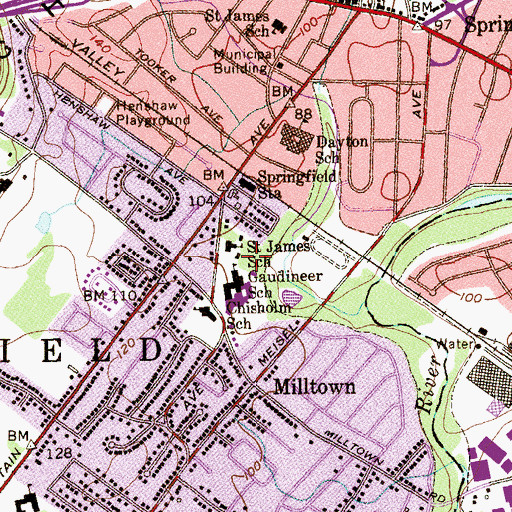 Topographic Map of Milltown, NJ