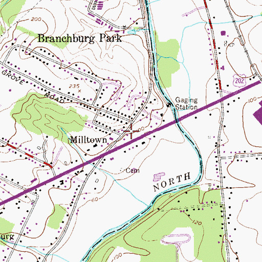 Topographic Map of Milltown, NJ
