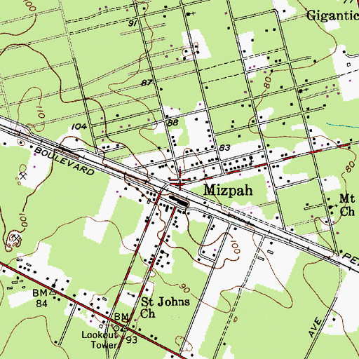 Topographic Map of Mizpah, NJ