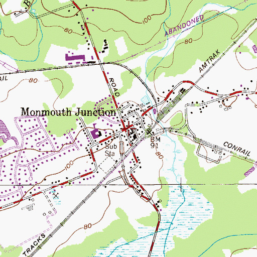 Topographic Map of Monmouth Junction, NJ