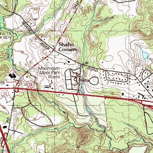 Topographic Map of Monmouth Memorial Park, NJ
