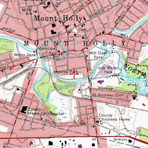 Topographic Map of Monroe Park, NJ
