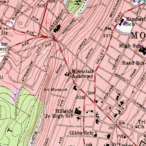 Topographic Map of Montclair Academy, NJ
