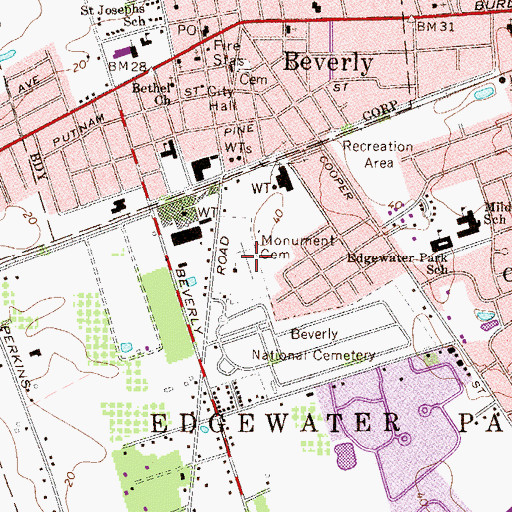 Topographic Map of Monument Cemetery, NJ