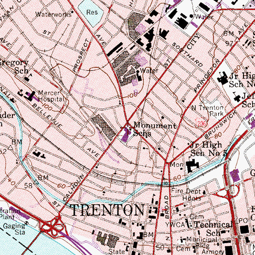 Topographic Map of Monument Elementary School, NJ