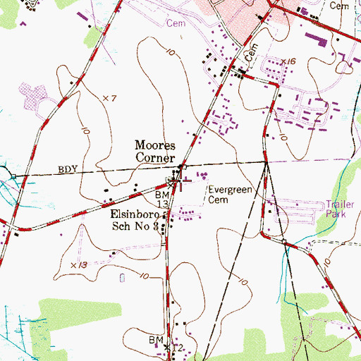 Topographic Map of Moores Corner, NJ