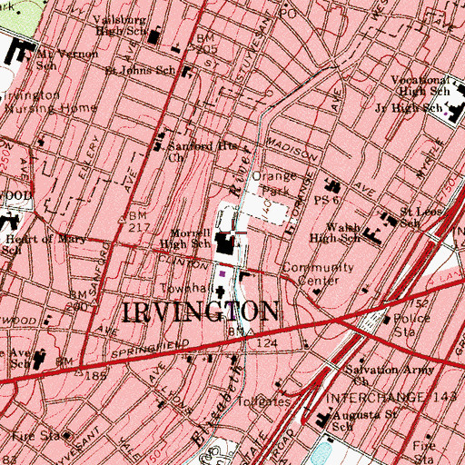 Topographic Map of Irvington High School, NJ