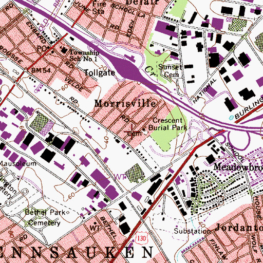 Topographic Map of Morrisville, NJ