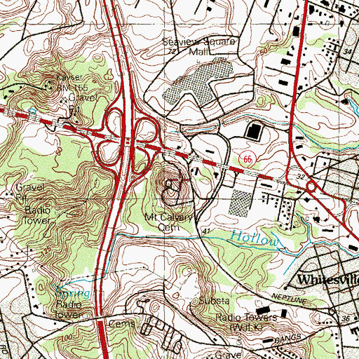 Topographic Map of Mount Calvary Cemetery, NJ