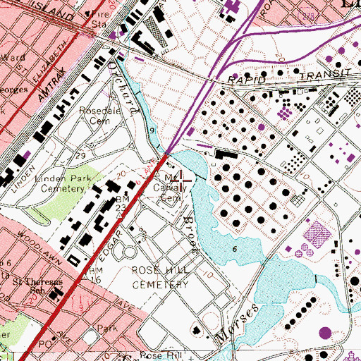 Topographic Map of Mount Calvary Cemetery, NJ