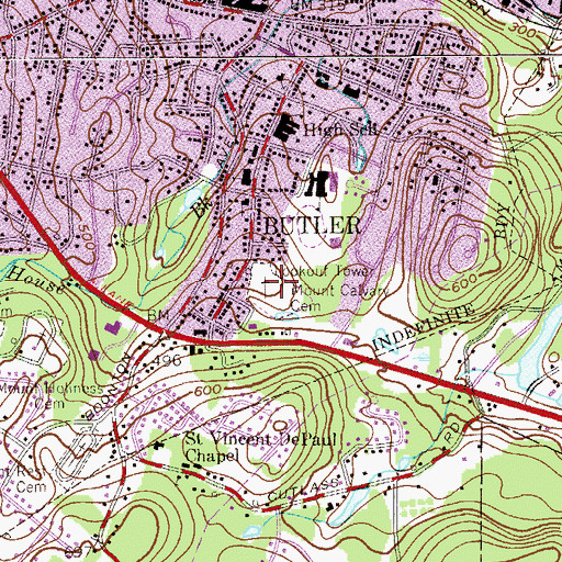 Topographic Map of Mount Calvary Cemetery, NJ
