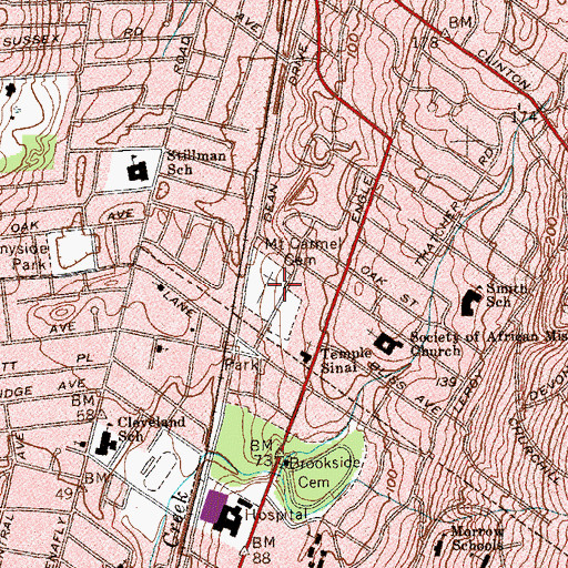 Topographic Map of Mount Carmel Cemetery, NJ