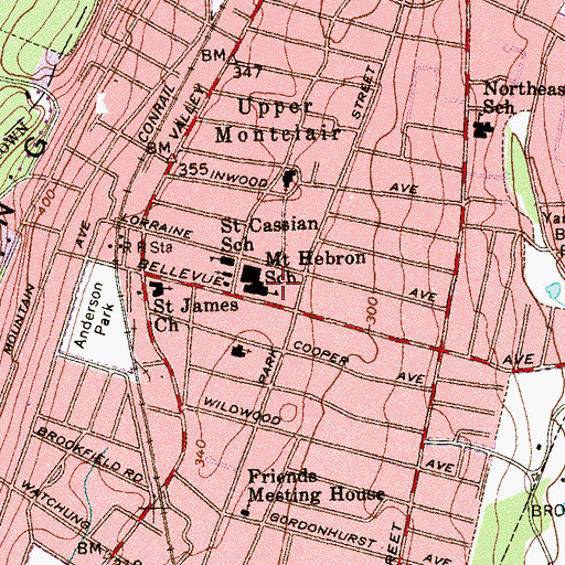 Topographic Map of Mount Hebron Middle School, NJ