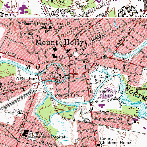 Topographic Map of Mount Holly, NJ