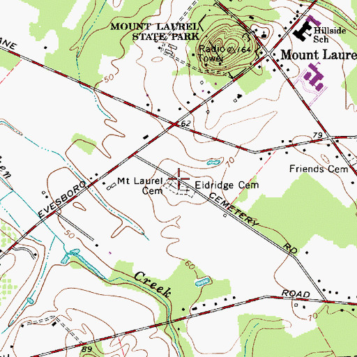 Topographic Map of Mount Laurel Cemetery, NJ