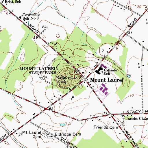 Topographic Map of Mount Laurel State Park, NJ