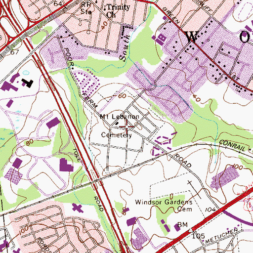 Topographic Map of Mount Lebanon Cemetery - Forest Lawn Memorial Gardens, NJ
